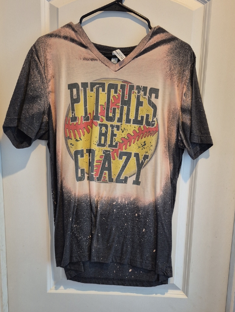 Pitches Be Crazy Graphic V-Neck Tee - Gray & Yellow